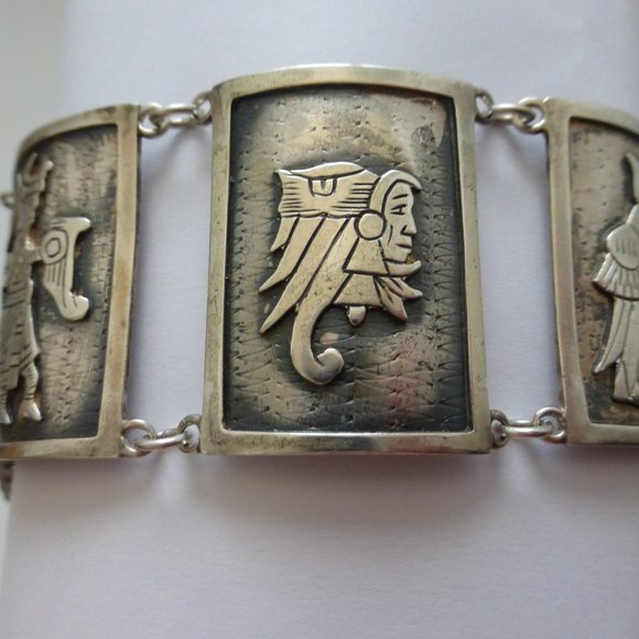 Casa Prieto Mexico 900 Silver Panel Bracelet Mayan - Picture 6 of 12